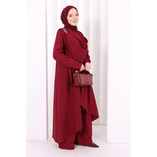 Yelekli Pantolon Takım 8012 Bordo