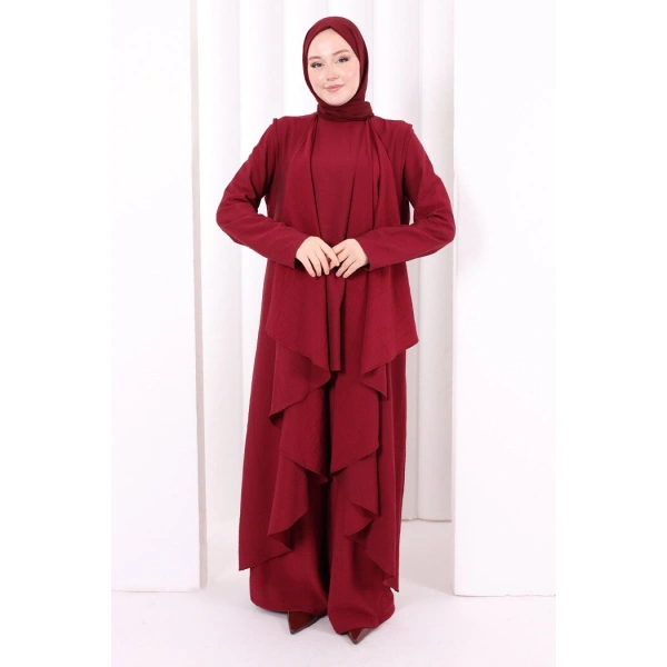Yelekli Pantolon Takım 8012 Bordo