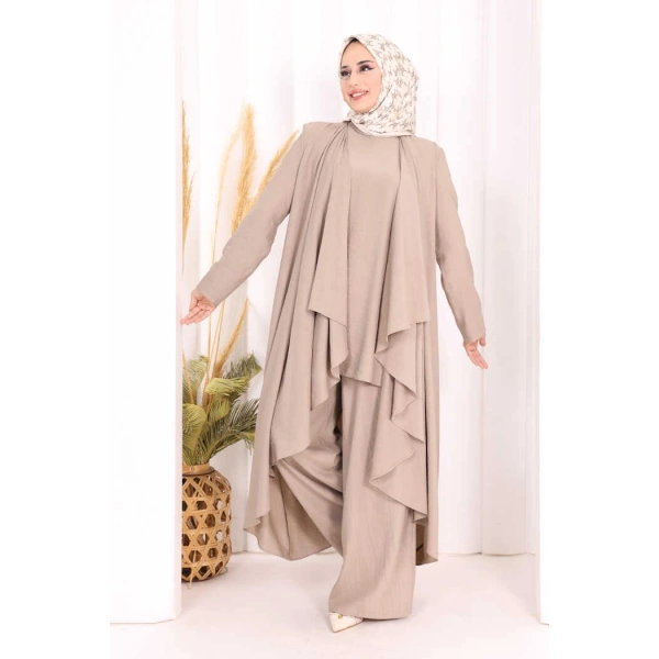 Yelekli Pantolon Takım 8012 Vizon