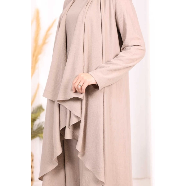 Yelekli Pantolon Takım 8012 Vizon
