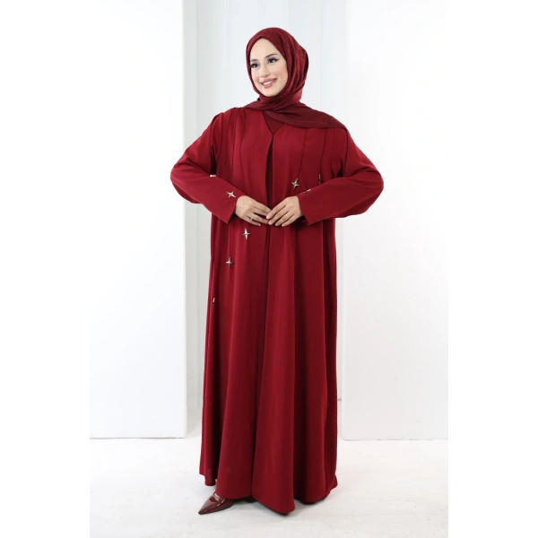 Yıldız Detaylı Ferace 7079 Bordo