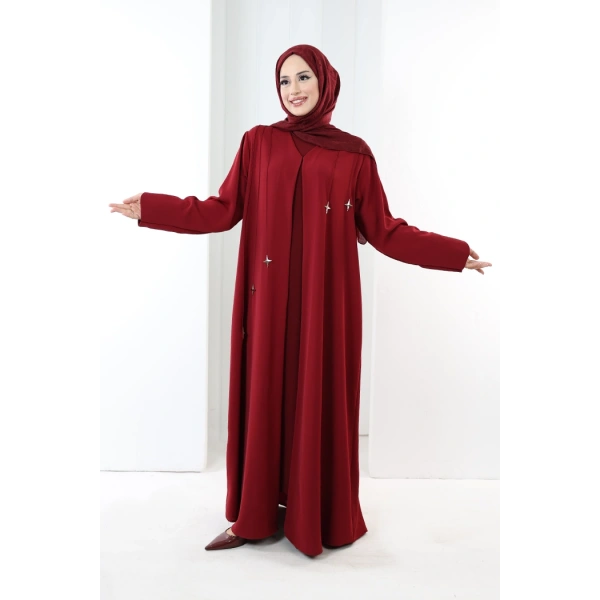 Yıldız Detaylı Ferace 7079 Bordo