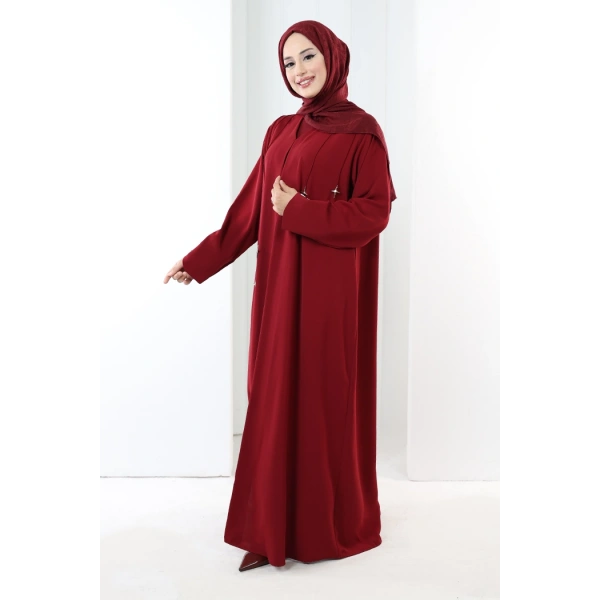 Yıldız Detaylı Ferace 7079 Bordo