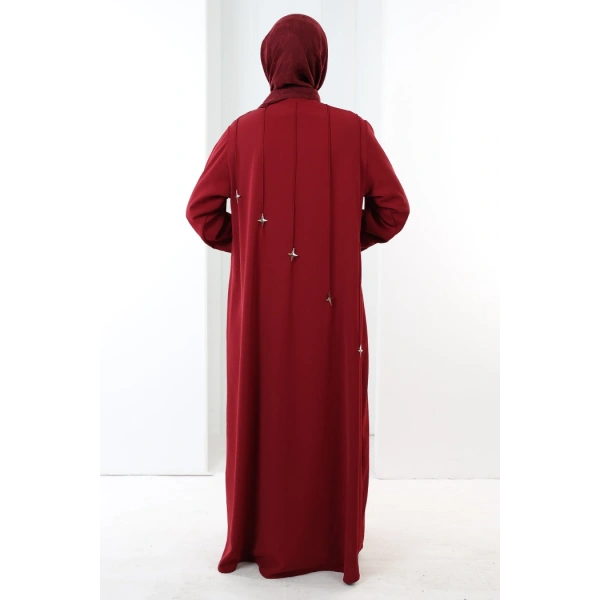 Yıldız Detaylı Ferace 7079 Bordo
