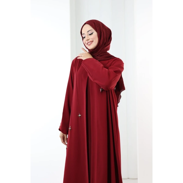 Yıldız Detaylı Ferace 7079 Bordo
