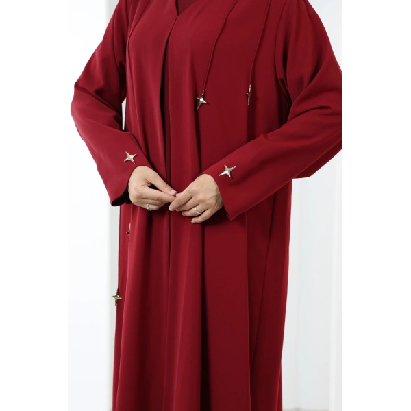 Yıldız Detaylı Ferace 7079 Bordo