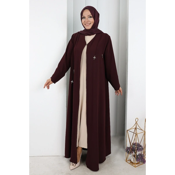 Yıldız Detaylı Ferace 7079 Mürdüm
