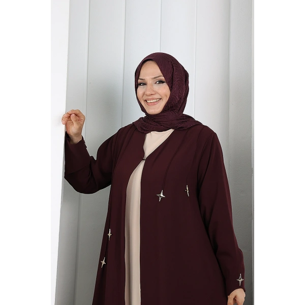 Yıldız Detaylı Ferace 7079 Mürdüm
