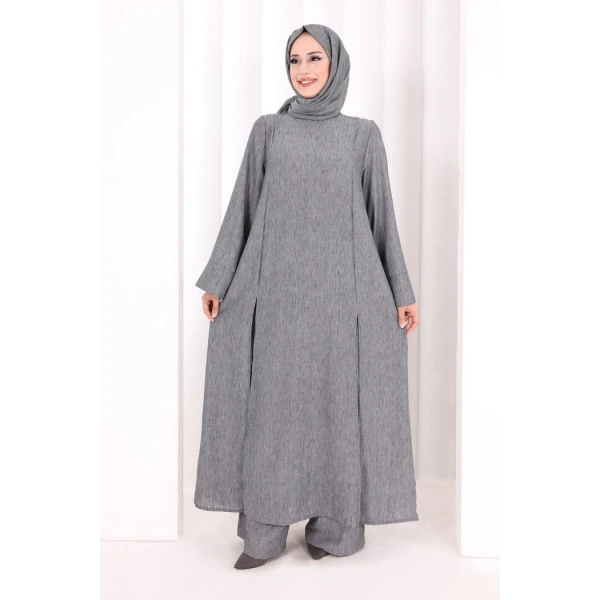 Yırtmaçlı Tunik Üçlü Takım 8035 Füme