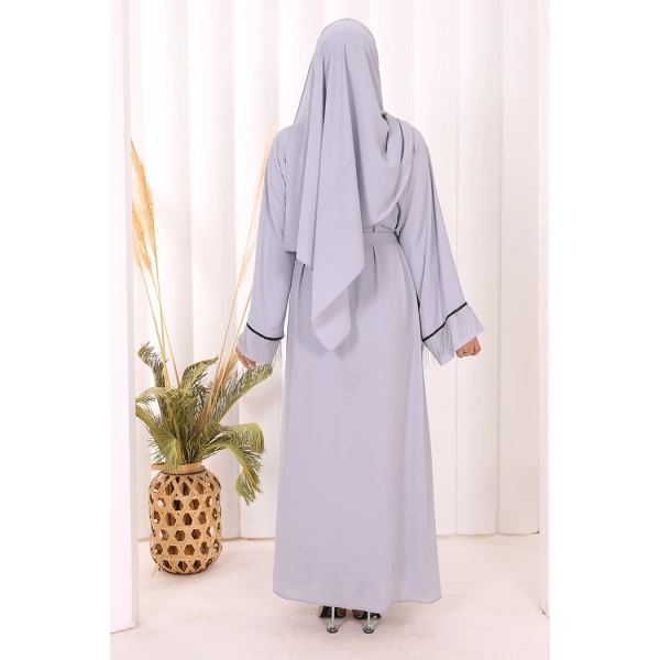 Zincir Püskül Detay  Abaya ŞAL HEDİYE  7887 Gri