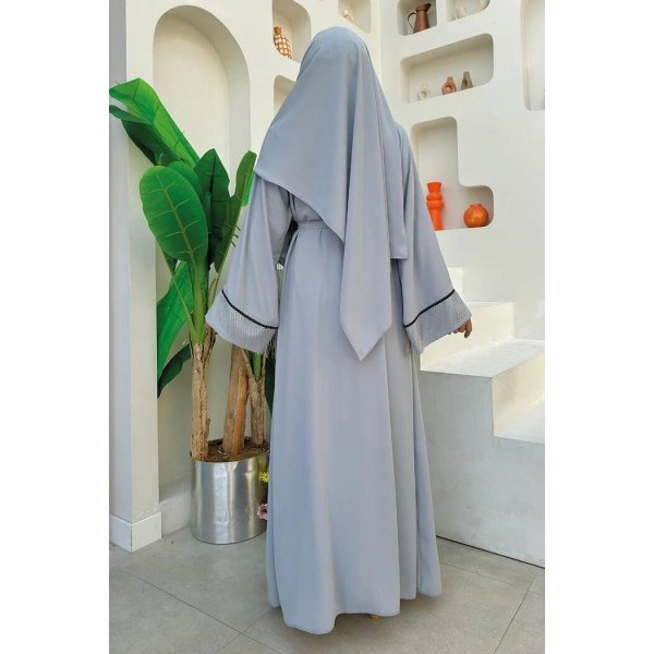 Zincir Püskül Detay  Abaya ŞAL HEDİYE  7887 Gri