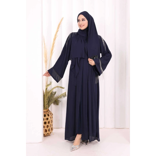 Zincir Püskül Detay  Abaya ŞAL HEDİYE  7887 Lacivert