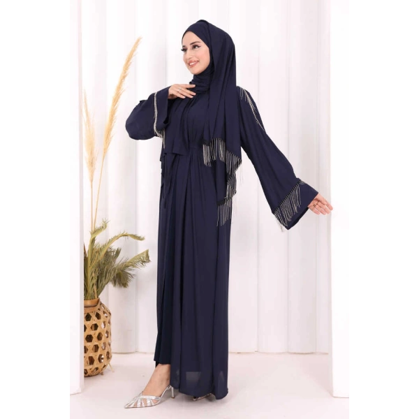 Zincir Püskül Detay  Abaya ŞAL HEDİYE  7887 Lacivert