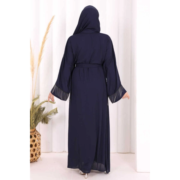 Zincir Püskül Detay  Abaya ŞAL HEDİYE  7887 Lacivert