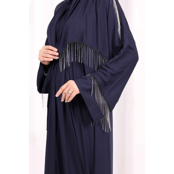 Zincir Püskül Detay  Abaya ŞAL HEDİYE  7887 Lacivert