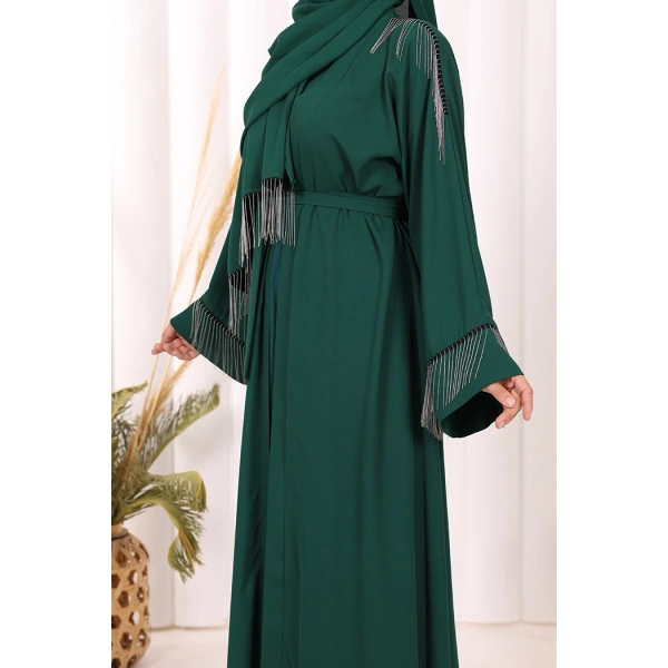 Zincir Püskül Detay  Abaya ŞAL HEDİYE  7887 Zümrüt