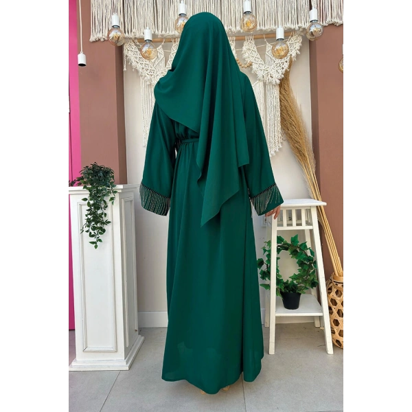 Zincir Püskül Detay  Abaya ŞAL HEDİYE  7887 Zümrüt