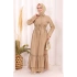 Belden Lastikli Boydan Düğmeli Elbise 6062 Camel