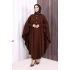 Düğmeli Kapşonlu Triko Panço 18342 Kahverengi