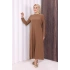 Düz Bisklet Yaka Uzun Kol İç Sandy Elbise 3202 Taba
