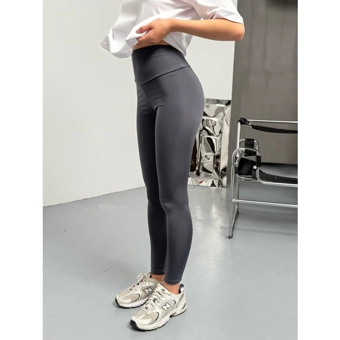 Antrasit Alo Bilek Baskılı Sıkılaştırıcı Yüksek Bel Tayt
