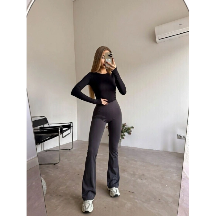 Antrasit Alo Yoga Yüksel Bel İçi Şardonlu İspanyol Tayt