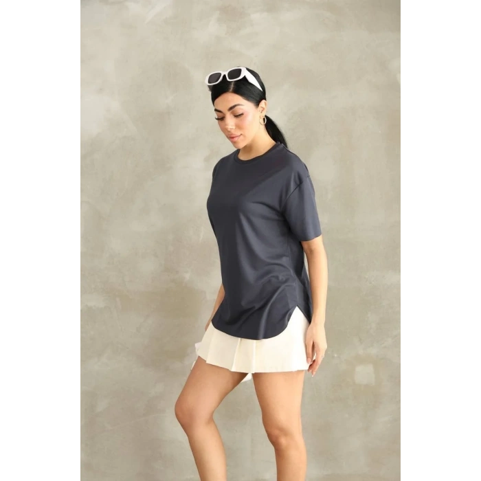 Antrasit Oysho Yırtmaçlı Modal Oversize Tshirt