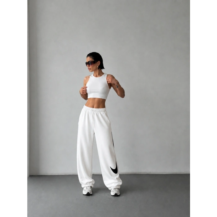 Beyaz Nk Stoperli Oversize Unisex Eşofman