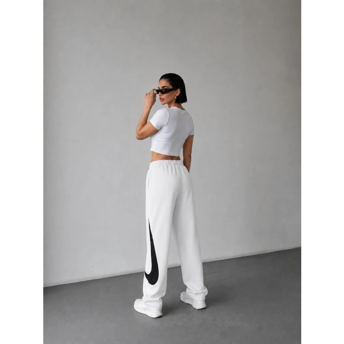 Beyaz Nk Stoperli Oversize Unisex Eşofman