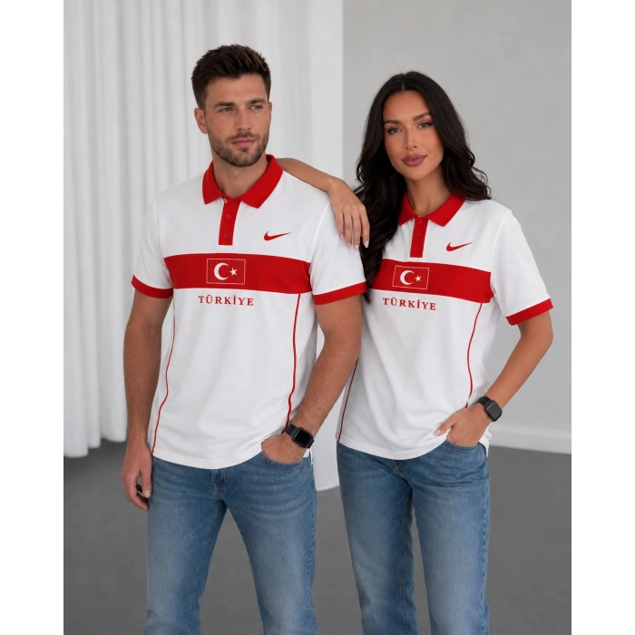 Beyaz Türkiye Polo Yaka Unisex Oversize Tshirt