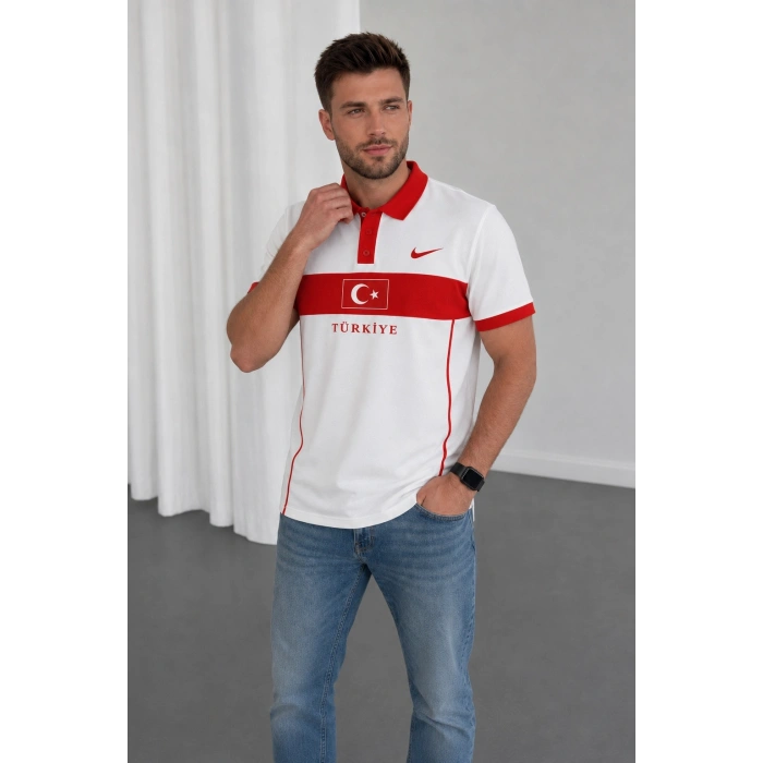 Beyaz Türkiye Polo Yaka Unisex Oversize Tshirt