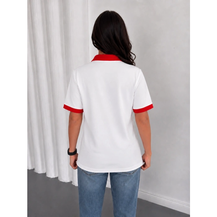 Beyaz Türkiye Polo Yaka Unisex Oversize Tshirt