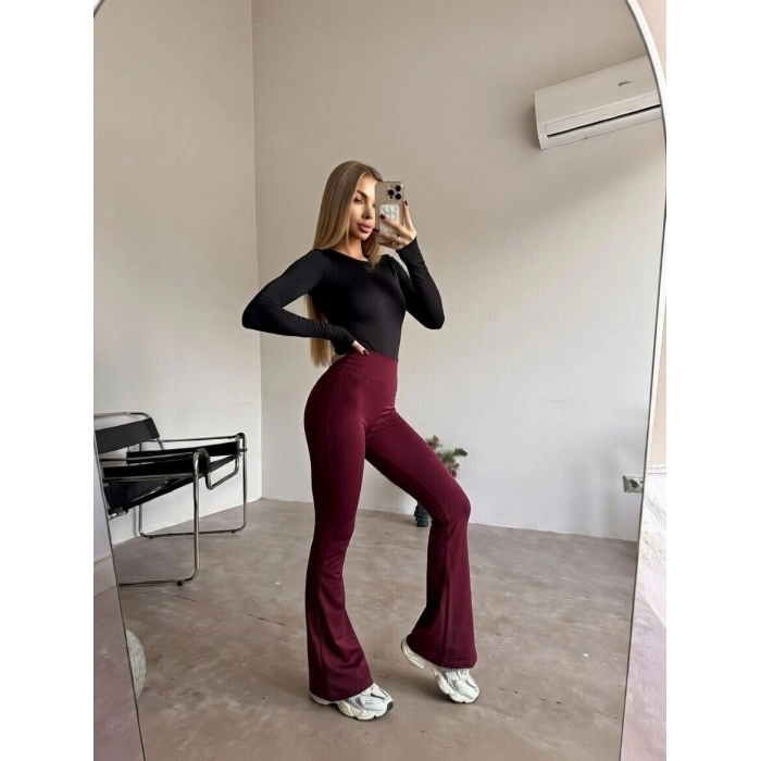 Bordo Alo Yoga Yüksel Bel İçi Şardonlu İspanyol Tayt