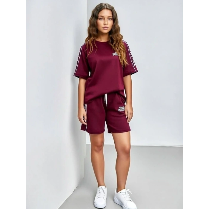 Bordo Nf Oversize Unisex Şortlu Takım