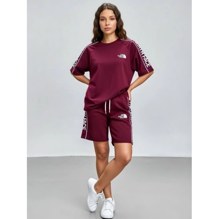 Bordo Nf Oversize Unisex Şortlu Takım