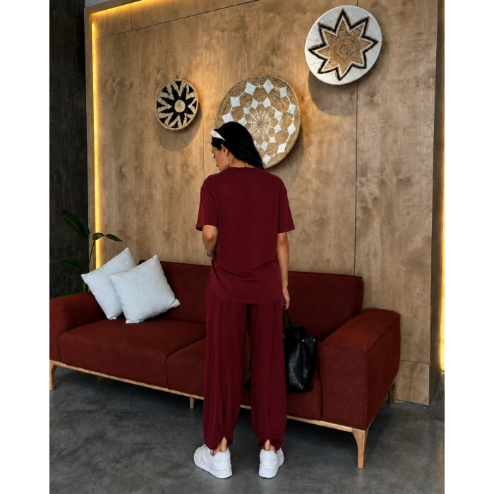 Bordo Oysho Modal Kumaş Şalvar İkili Takım