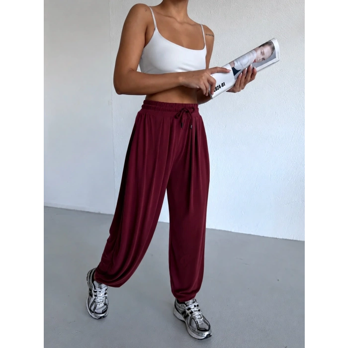 Bordo Oysho Modal Kumaş Şalvar Pantolon