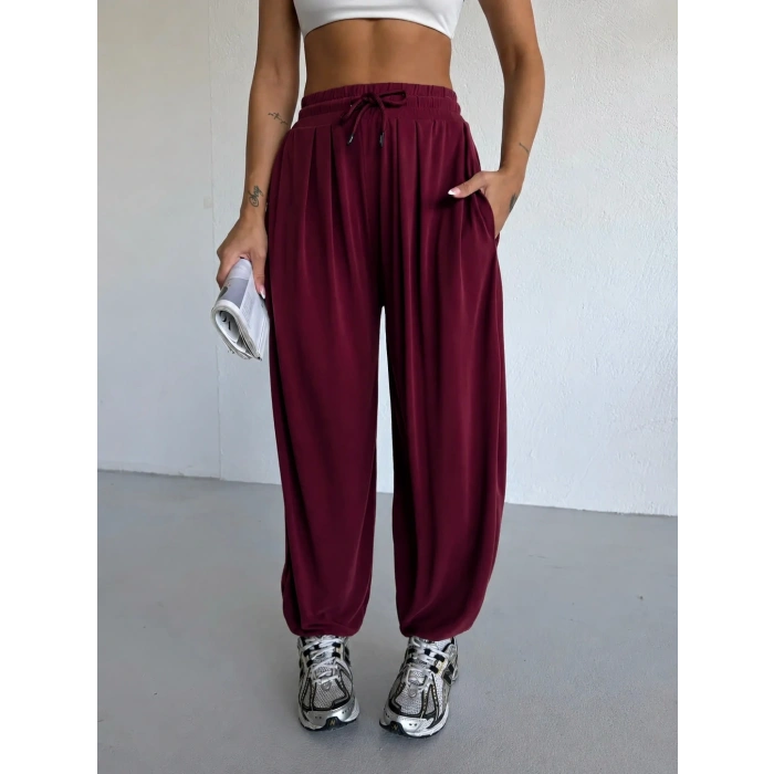 Bordo Oysho Modal Kumaş Şalvar Pantolon