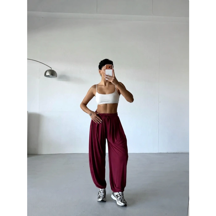 Bordo Oysho Modal Kumaş Şalvar Pantolon