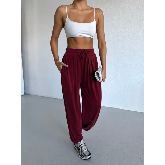 Bordo Oysho Modal Kumaş Şalvar Pantolon