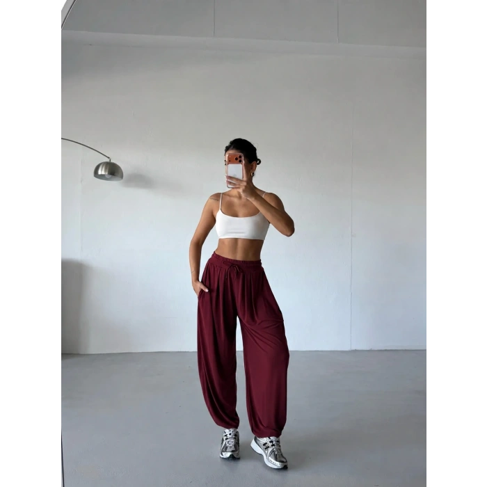 Bordo Oysho Modal Kumaş Şalvar Pantolon