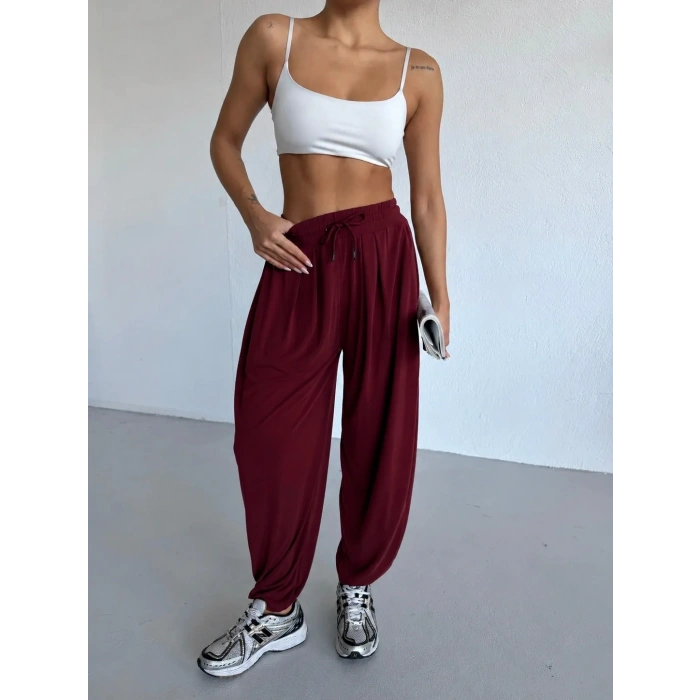 Bordo Oysho Modal Kumaş Şalvar Pantolon