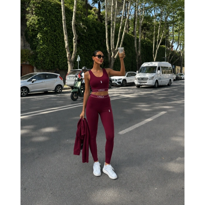 Bordo Polo Ribana Dalgıç Üçlü Takım