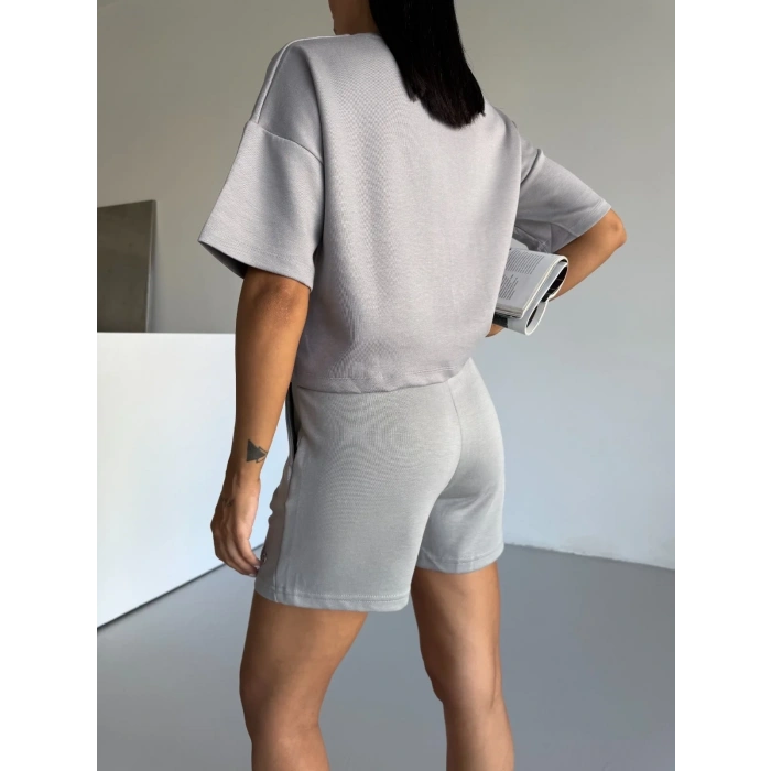 Gri Alo Yoga Modal Crop Şortlu Takım