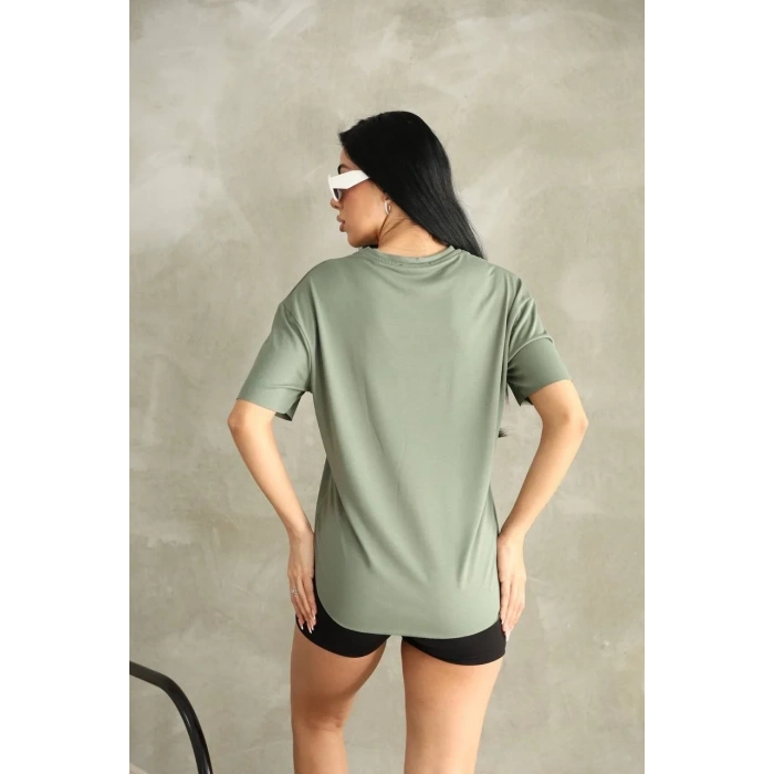 Haki Oysho Yırtmaçlı Modal Oversize Tshirt