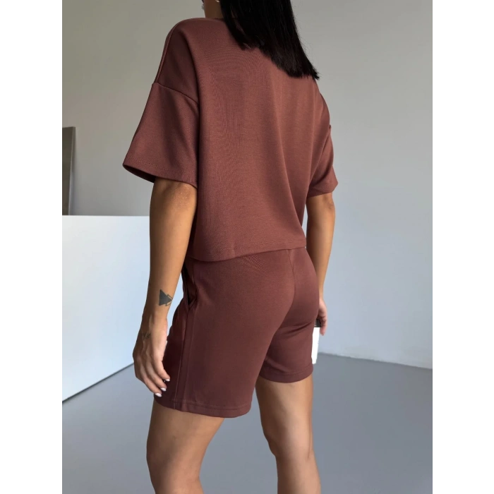 Kahve Alo Yoga Modal Crop Şortlu Takım