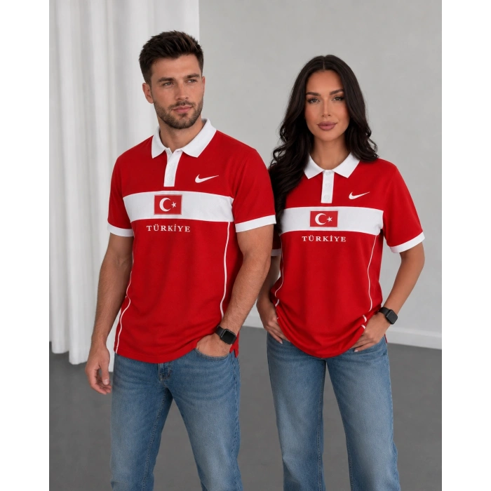 Kırmızı Türkiye Polo Yaka Unisex Oversize Tshirt