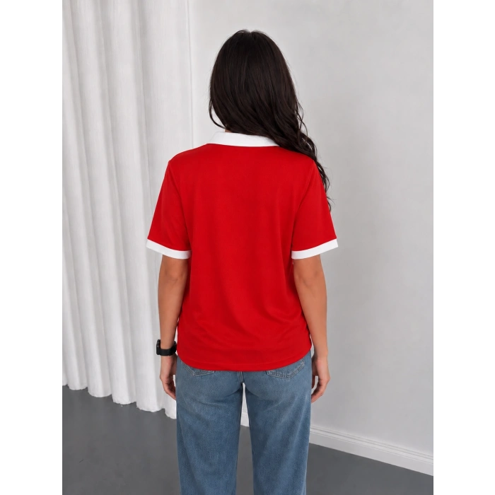 Kırmızı Türkiye Polo Yaka Unisex Oversize Tshirt