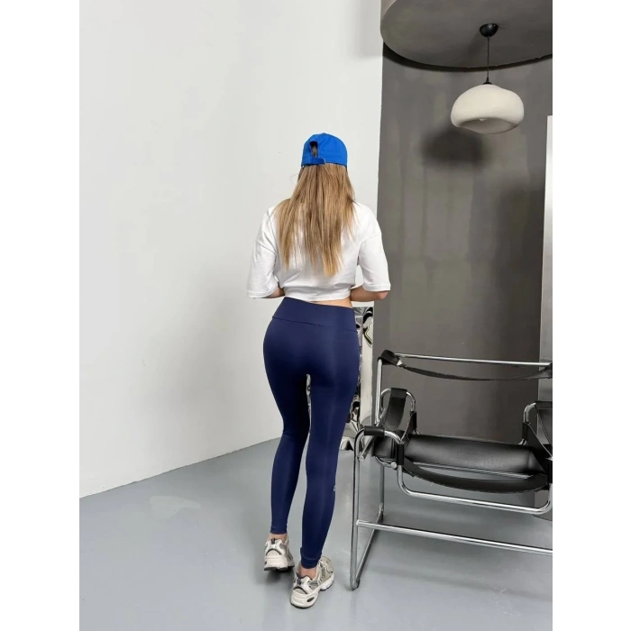 Lacivert Alo Bilek Baskılı Sıkılaştırıcı Yüksek Bel Tayt