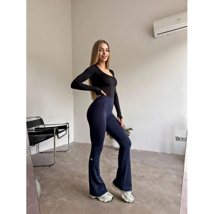 Lacivert Alo Yoga Yüksel Bel İçi Şardonlu İspanyol Tayt